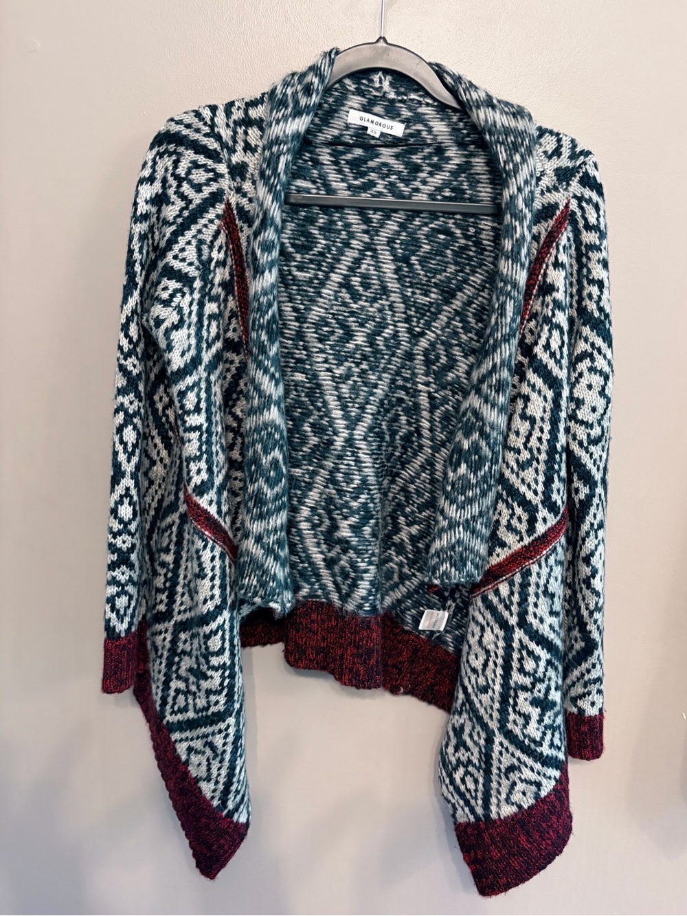 Glamorous 100% acrylic open-front, flyaway cardigan size XS heavy knit bohemian